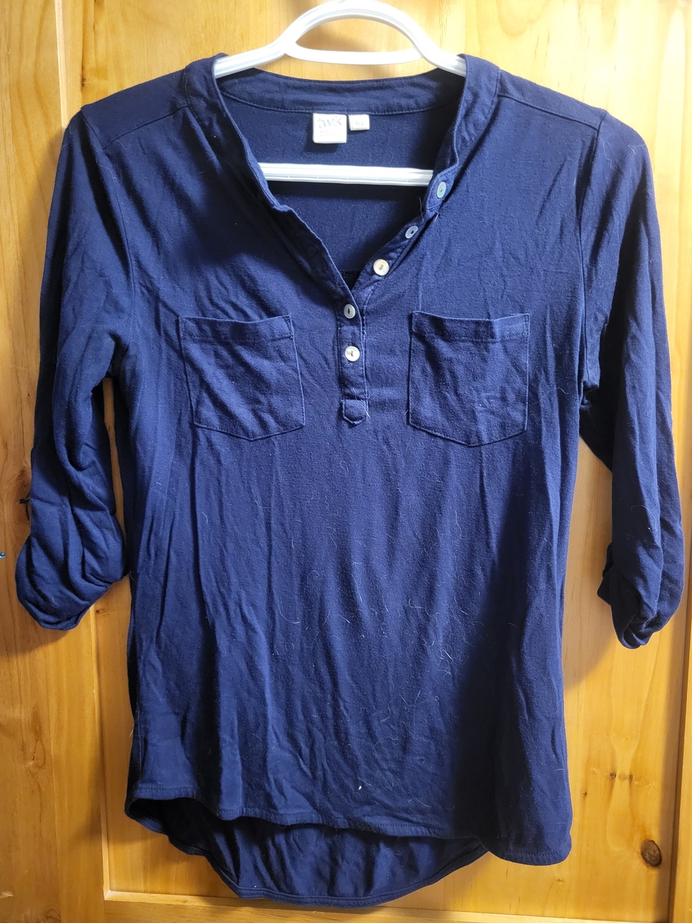 twik Navy Button-Front Henley